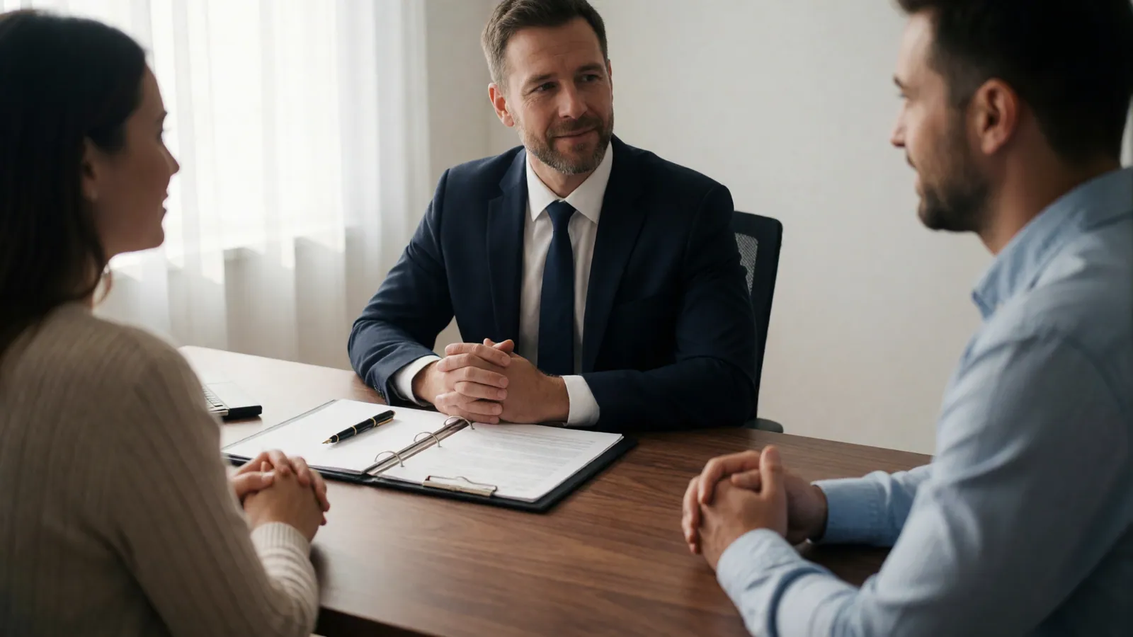 An attorney meeting with clients at Woodside Law & Legal PLLC